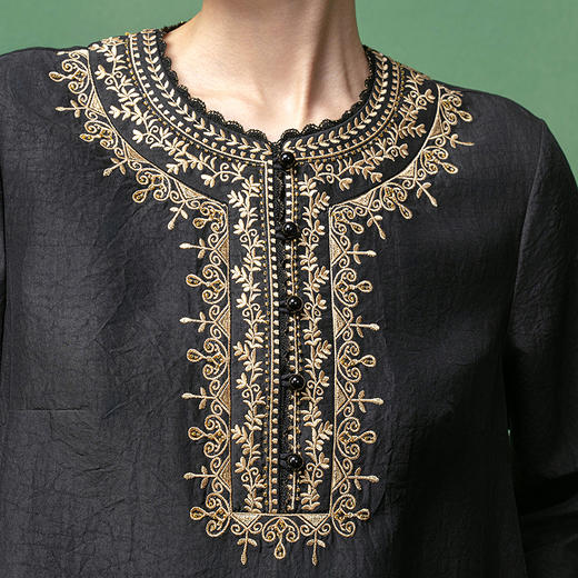 【林栖设计小店】【非遗香云纱】生活在左桑蚕丝连衣裙绣花钉珠2025秋季新款长裙女1953318 商品图3