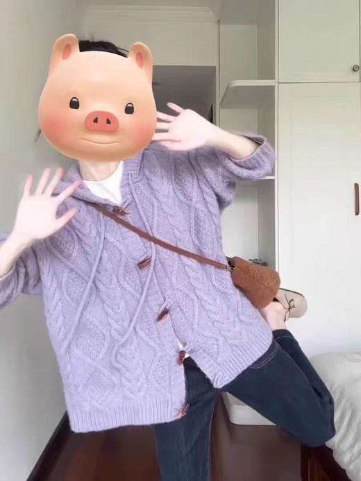 【孤品捡漏】G231紫色牛角扣针织连帽毛衣-喜出 商品图2