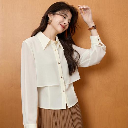 「自」全新升级【铂金会员183/天猫249/差价66】(05224)洛诗琳新款气质翻领衬衫2025秋季时尚减龄收腰雪纺上衣女 商品图1