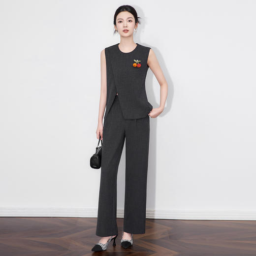 「高货wl」全新升级【铂金会员413/天猫559/差价146】(44047)洛诗琳早秋轻奢高级感无袖背心上衣高腰直筒长裤两件套 商品图0