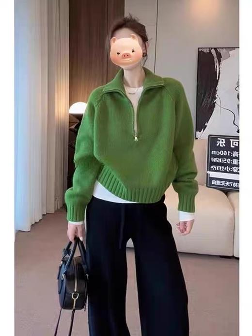 【孤品捡漏】G192半拉链苔绿针织毛衣-喜出 商品图0