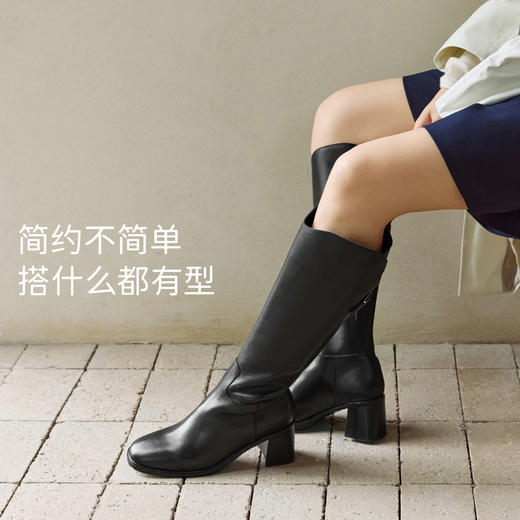 【炭烧咖啡】7or9 长靴骑士靴 秋冬牛皮暖靴半拉链方跟时尚靴子 商品图3