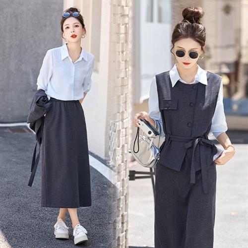 老钱风时尚显瘦，马甲衬衣半身裙三件套HR-CPYY8163 商品图2