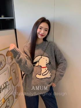 【孤品捡漏】G182慵懒风大圆领史努比针织毛衣-喜出