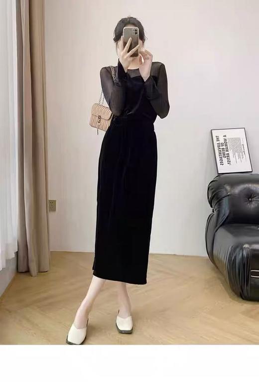 【孤品捡漏】G172金丝绒侧开叉半身裙-喜出 商品图2