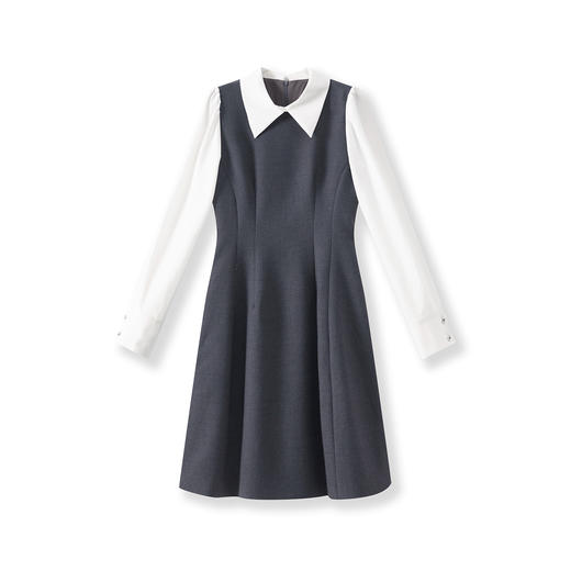 「高货wl」全新升级【铂金会员358/天猫479/差价121】(00833)洛诗琳复古学院风翻领连衣裙2025秋季假两件气质收腰A字裙 商品图4