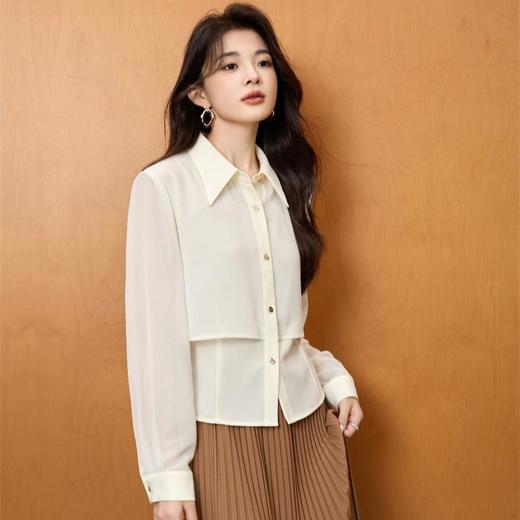 「自」全新升级【铂金会员183/天猫249/差价66】(05224)洛诗琳新款气质翻领衬衫2025秋季时尚减龄收腰雪纺上衣女 商品图2