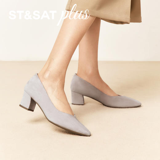 【糯米糍系列】星期六简约优雅尖头粗跟单鞋SSD3111549 商品图5