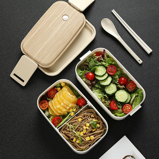 【超火木纹双层便当盒🔥】日式木纹双层便当盒 大容量午餐微波炉加热上班族 🔥大容量+微波炉加热，学生&上班族必备！ 商品图1