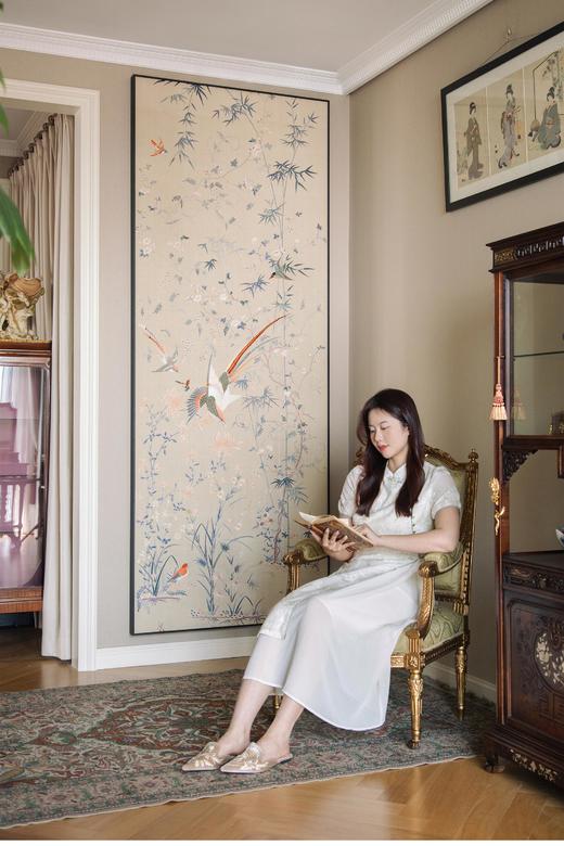 【已售】独角鹿西洋古董 1900年代中国出品「锦上添花」传统东方花鸟主题粤绣挂屏 商品图1