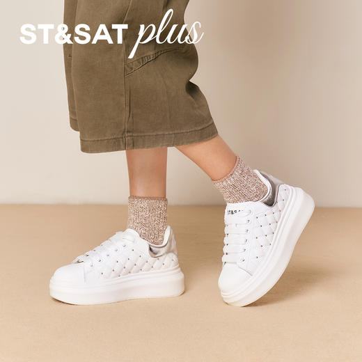 星期六时尚百搭菱格铆钉小白鞋SSD3112041 商品图6