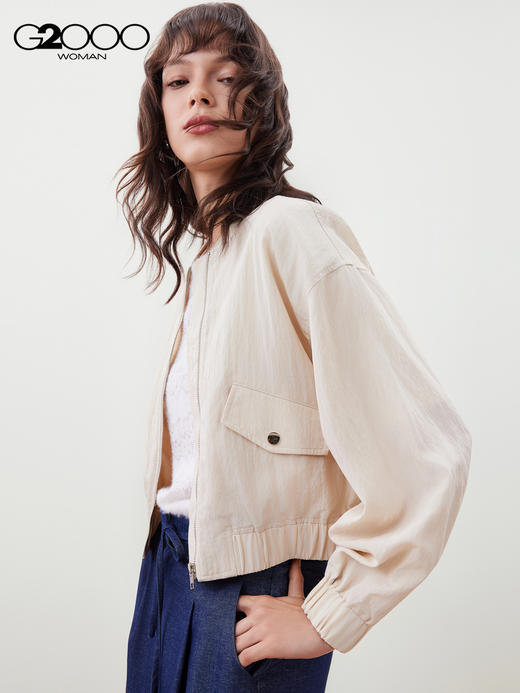 G2000【桑蚕丝混纺/商场新款】女装FW25舒适透气休闲百搭短外套56287040 商品图0