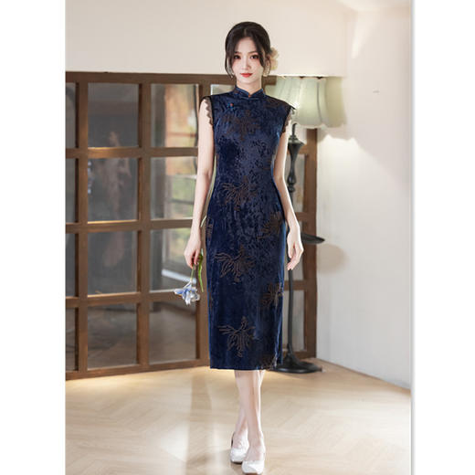 时尚改良新中式钻石绒，港风无袖日常旗袍裙GX-22766 商品图0