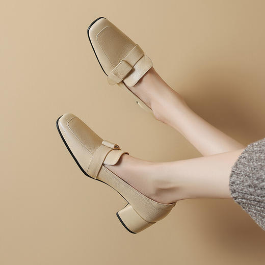 【预售5天】质感满满羊皮通勤高跟乐福鞋，粗跟方头深口真皮单鞋DTN&C161-7 商品图4