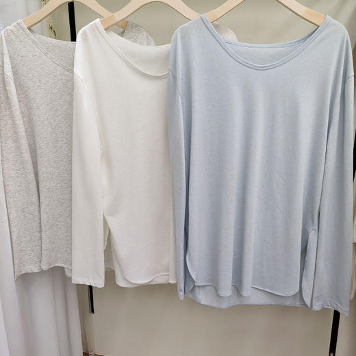 慵懒风纯色简约圆领长袖T恤纪念日百货门店同款164743206 商品图1