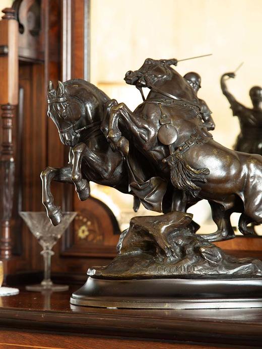 独角鹿西洋古董1880年代法国雕塑家Emmanuel Frémiet签名创作出品青铜雕塑作品《罗马战车》 商品图3