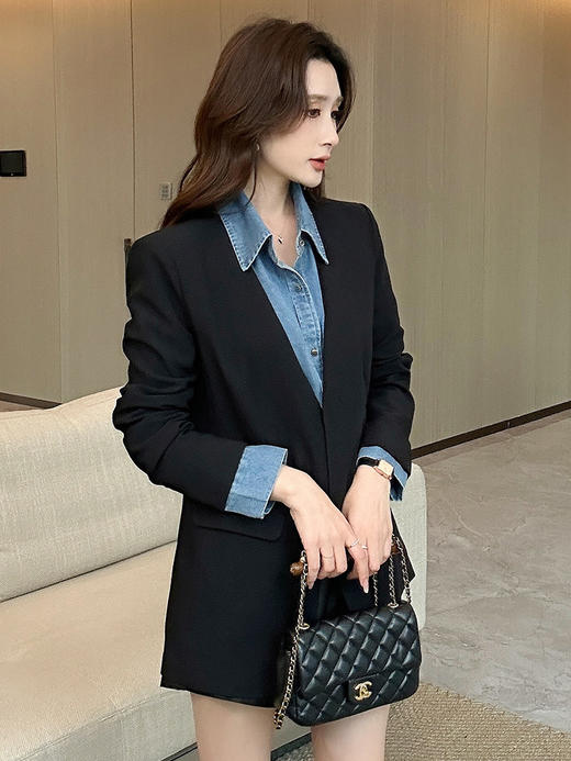 奢姿2025秋季新款气质无领一粒扣西服外套韩版休闲通勤小西装J93337008# 商品图4