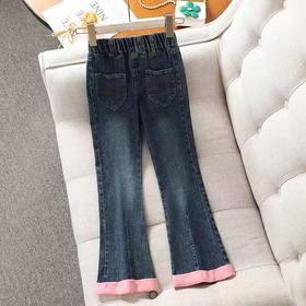 【孤品捡漏】G219女童拼粉色裤口牛仔裤-喜出