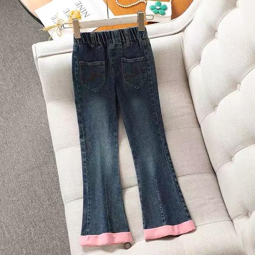 【孤品捡漏】G219女童拼粉色裤口牛仔裤-喜出 商品图0