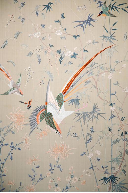 【已售】独角鹿西洋古董 1900年代中国出品「锦上添花」传统东方花鸟主题粤绣挂屏 商品图3