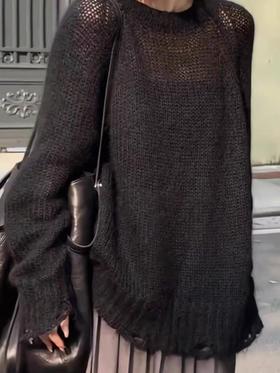 【孤品捡漏】G215黑色破洞针毛衣-喜出