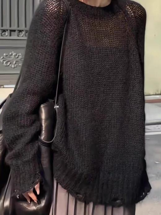 【孤品捡漏】G215黑色破洞针毛衣-喜出 商品图0