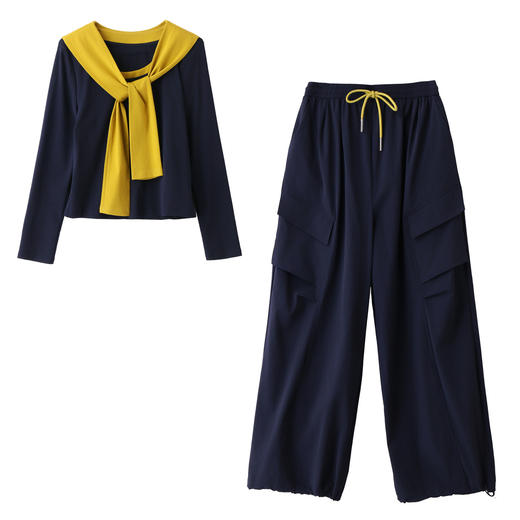 HR YF2612时尚套装裤气质优雅马甲T恤阔腿裤三件套 商品图4