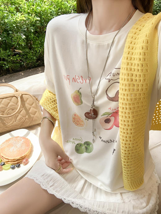 <曾小咸推荐>现货秒杀！最后一波 ！抢到赚到！韩系白色水果印花宽松短袖 日常119.99 立减60 秒杀59.99！ 商品图7