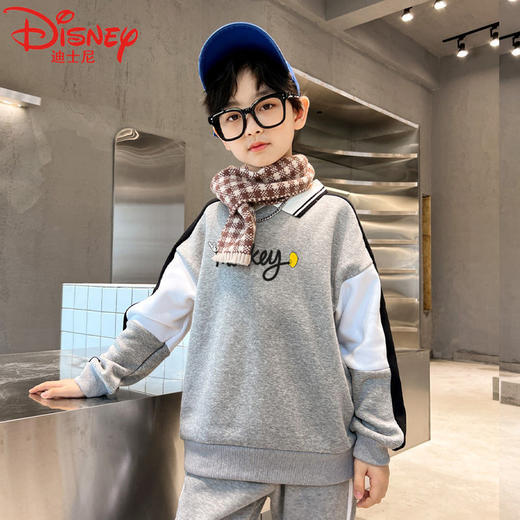 迪士尼男大童加绒卫衣男童打底衫内搭秋冬儿童保暖衣冬季加厚上衣 商品图3