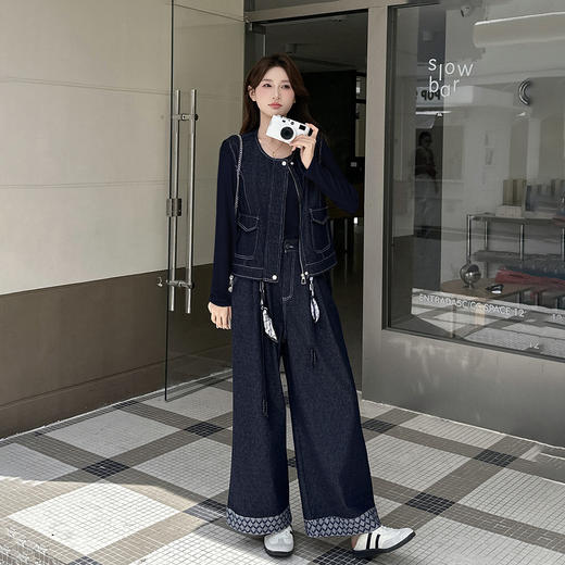 HR YDYX9372 复古港风牛仔套装裤时尚休闲牛仔马甲t恤阔腿裤两三件套 商品图1