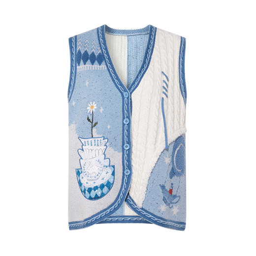 两三事 绵绵慕斯 2025秋季新款甜美贴布绣拼色针织马甲女宽松马夹 商品图4