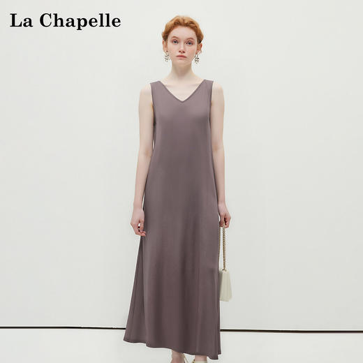会员福利【轻奢！100人丝】拉夏贝尔/La Chapelle后镂空背心连衣裙女气质高级感小众通勤时尚长裙无袖裙 商品图0
