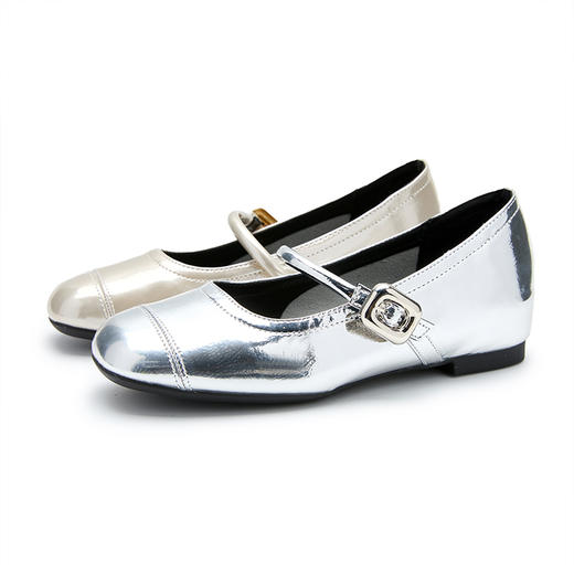 【限时秒杀】西遇玛丽珍鞋女新款秋季小个子内增高女鞋配裙子圆头银色单鞋K0057047 商品图4