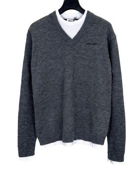 中性款假两件羊毛混纺针织衫毛衣017