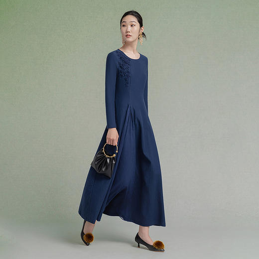 【林栖设计小店】【手工钩花】纯棉连衣裙拼飞片2025秋冬新款多色绣花长裙1954085 商品图2