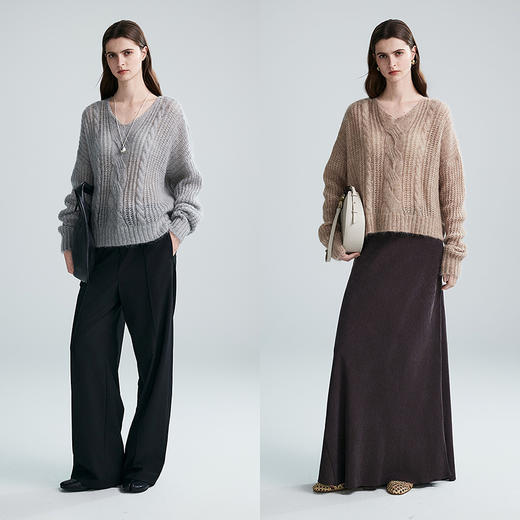 棉仓366605037-马海毛V领绞花毛衣 商品图4