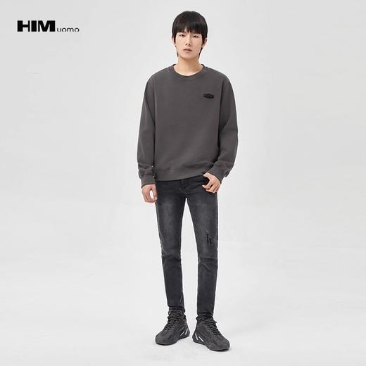 HIM漢崇  定制皮标压花卫衣男休闲双面针织圆领套头上衣 2025秋季 商品图1