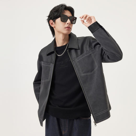 gxg.jeans男装 pu皮拼接通勤休闲行政夹克翻领外套男 25秋热卖 商品图1