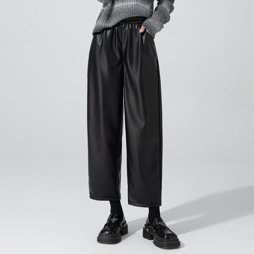 「自」全新升级【铂金会员201/天猫269/差价68】(43415)洛诗琳新款PU皮裤2025秋季高腰松紧腰休闲裤宽松直筒裤女 商品图2