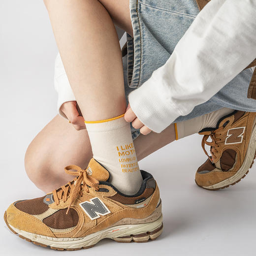 靴下物复古撞色中筒袜春夏薄款精梳棉白色无骨袜子ins潮女士长袜 商品图4