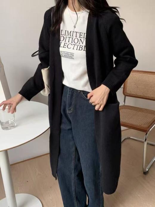 【孤品捡漏】G178黑色口袋款针织长款开衫-喜出 商品图0