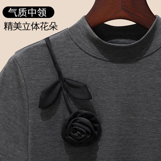 「自j」全新升级【铂金会员119/天猫159/差价40】(03560)洛诗琳莱赛尔天丝花朵T恤2025早秋正肩显瘦半高领打底上衣 商品图2