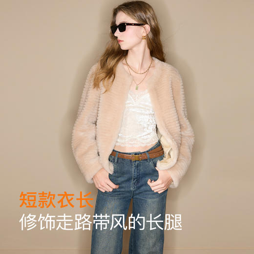 【100绵羊毛瘦瘦皮草】三彩2025冬季新款圆领毛毛外套短款优雅M 商品图1