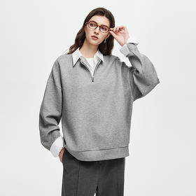 棉仓366608007-25秋假两件拼接衬衫领宽松卫衣