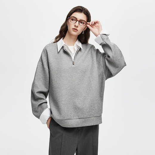 棉仓366608007-25秋假两件拼接衬衫领宽松卫衣 商品图0