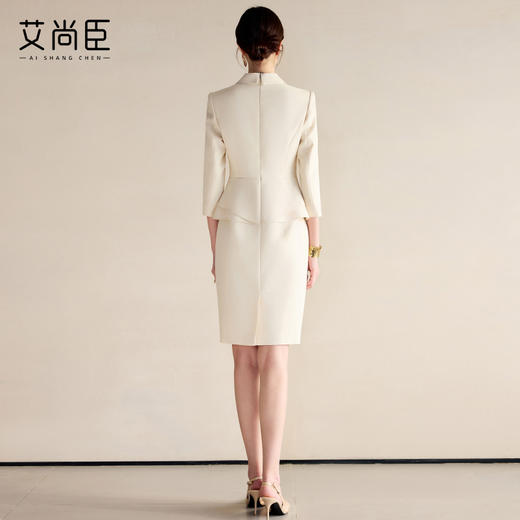 艾尚臣新款米色高级感连衣裙气质优雅职业装医美主持人工作服 商品图5
