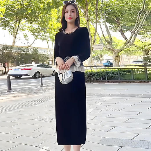 时尚金丝绒假两件连衣裙，气质拼接中长款女装裙子QYM-YJ25XY602 商品图3