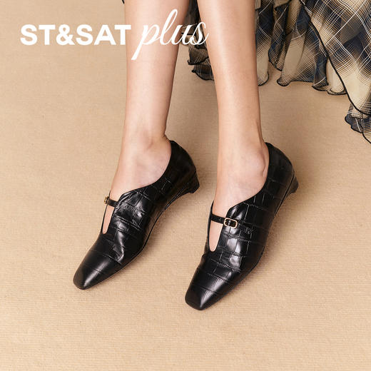 星期六英伦风气质金属扣低跟皮鞋SSD3111090 商品图1