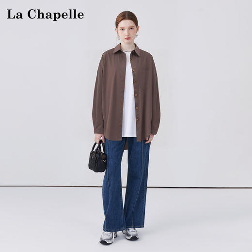 天猫同步【莱赛尔天丝+软而立挺】拉夏贝尔/La Chapelle单口袋翻领长袖衬衫女秋季新款宽松休闲通勤衬衣 商品图2