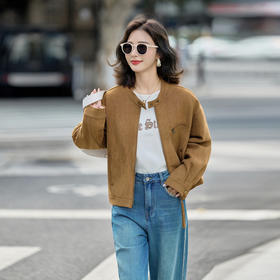 HR GSTX8090复古立领短外套时尚休闲百搭麂皮绒夹克